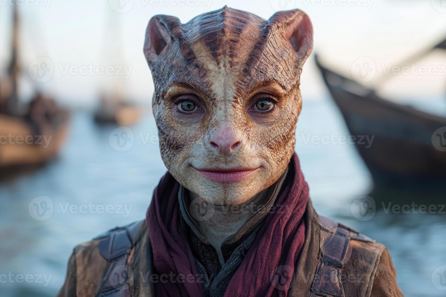 Alien creature with reptilian features and piercing eyes photo