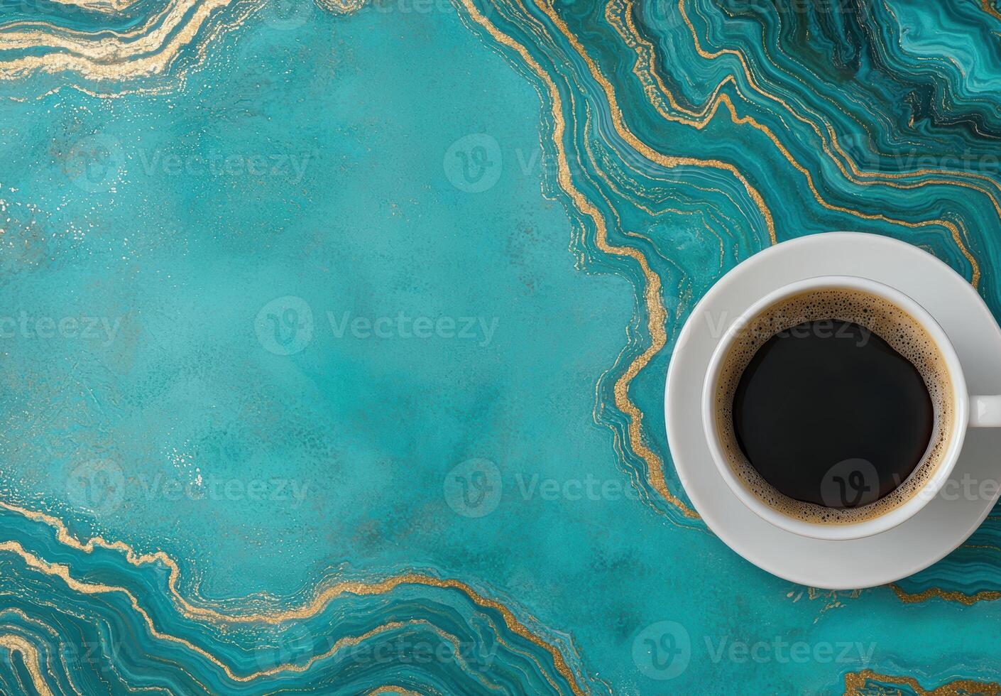 Turquoise agate background with coffee cup photo