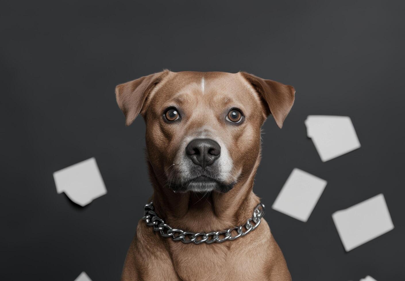 Thoughtful dog with chain collar photo