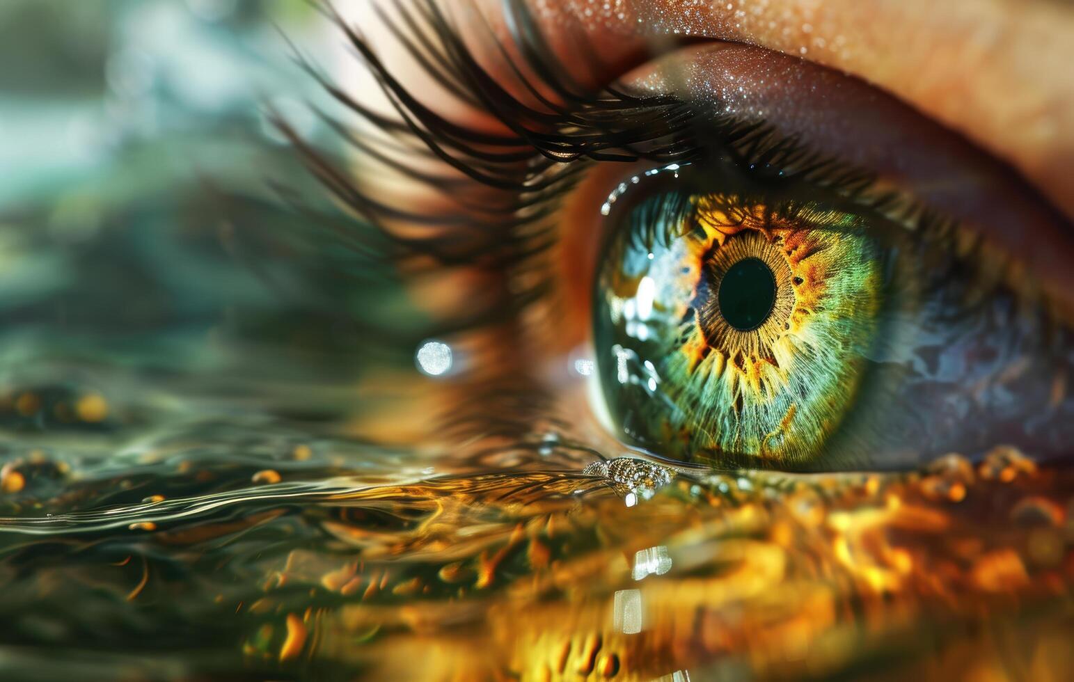 Closeup of a vibrant eye with colorful feathers photo