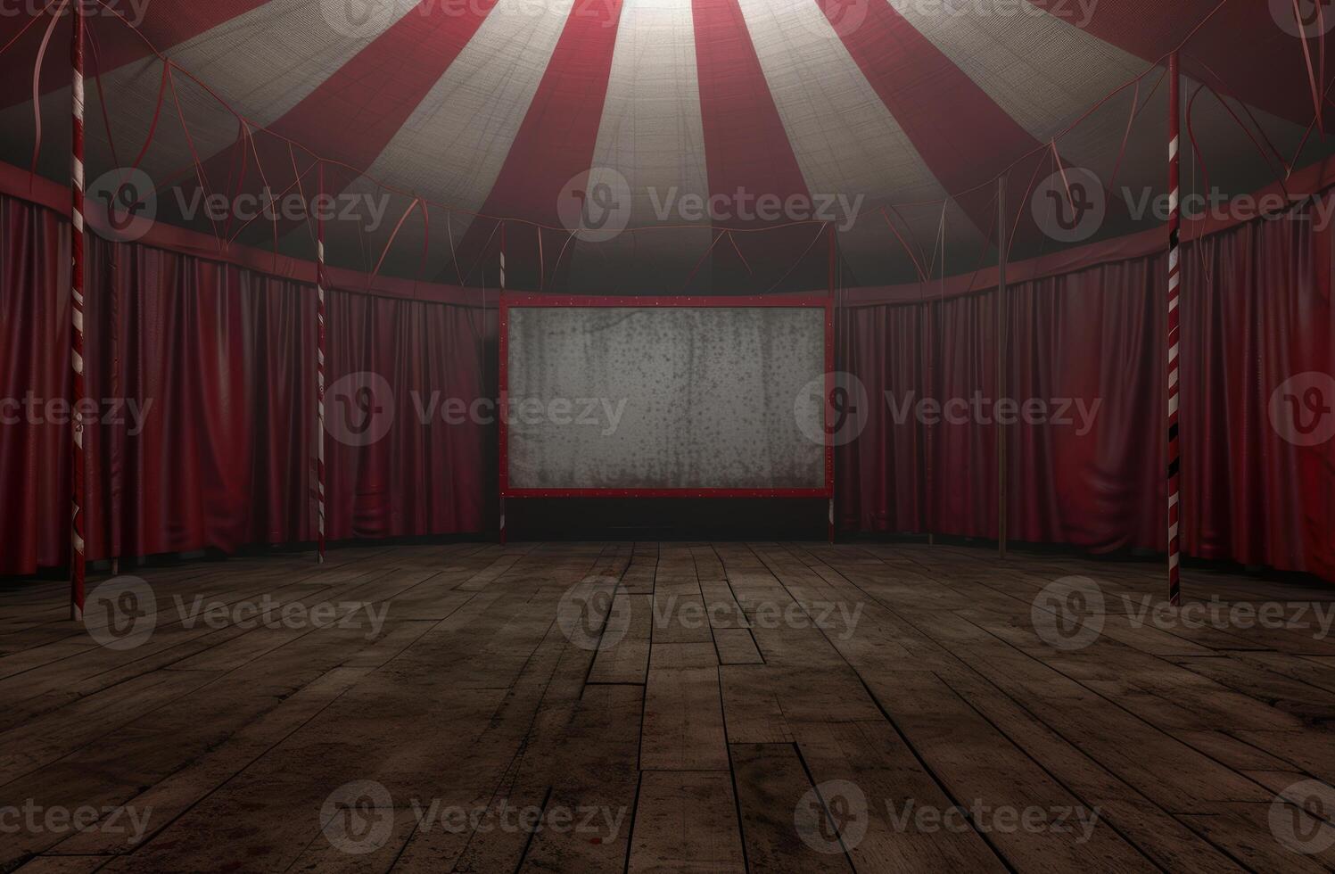 Vintage circus tent interior with stage photo
