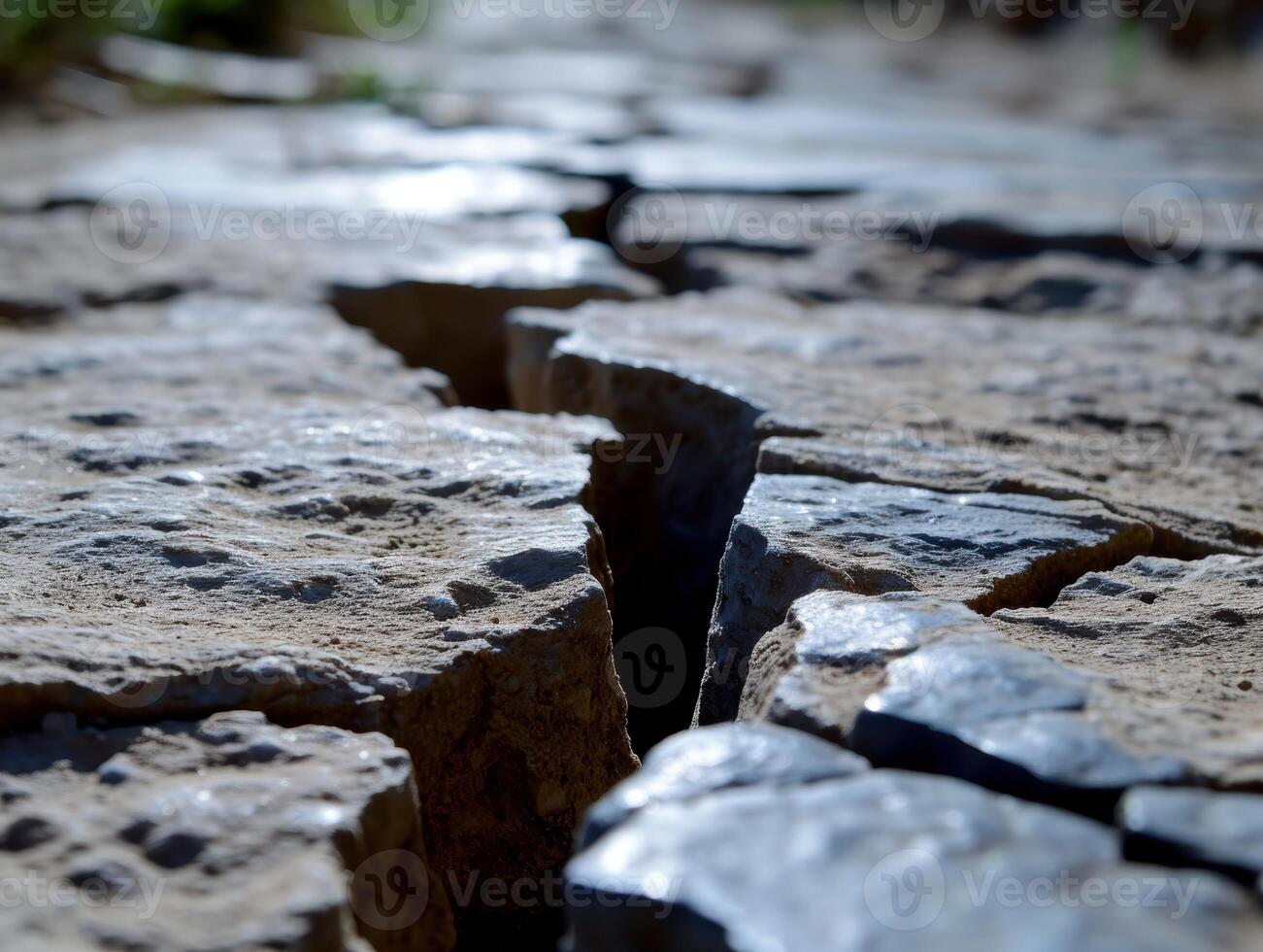 Cracked earth and water flowing photo