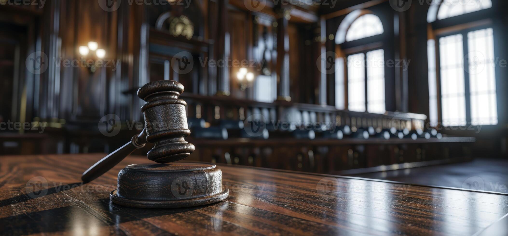 Gavel in an old courtroom photo