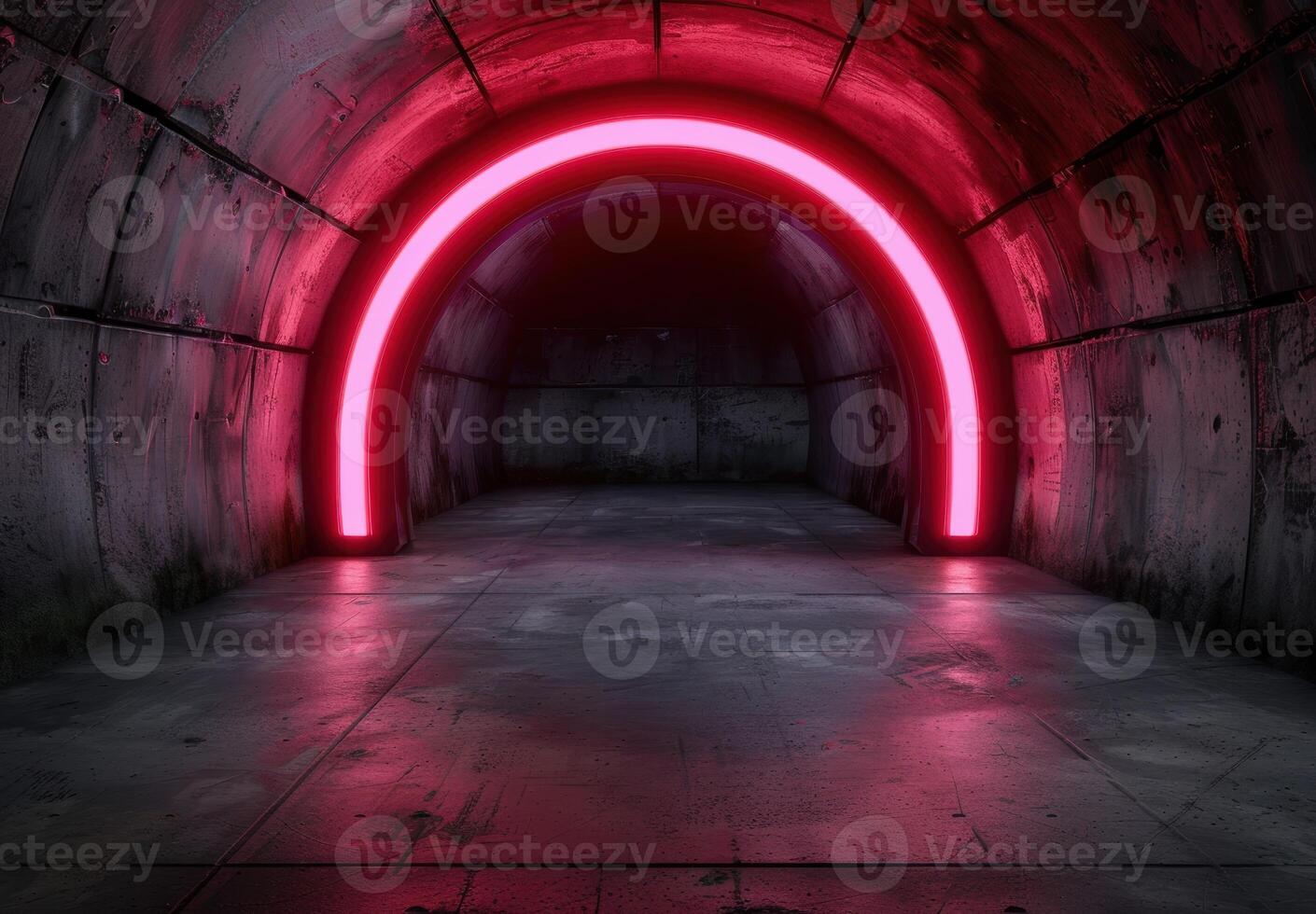 Glowing red tunnel in an abandoned industrial space photo