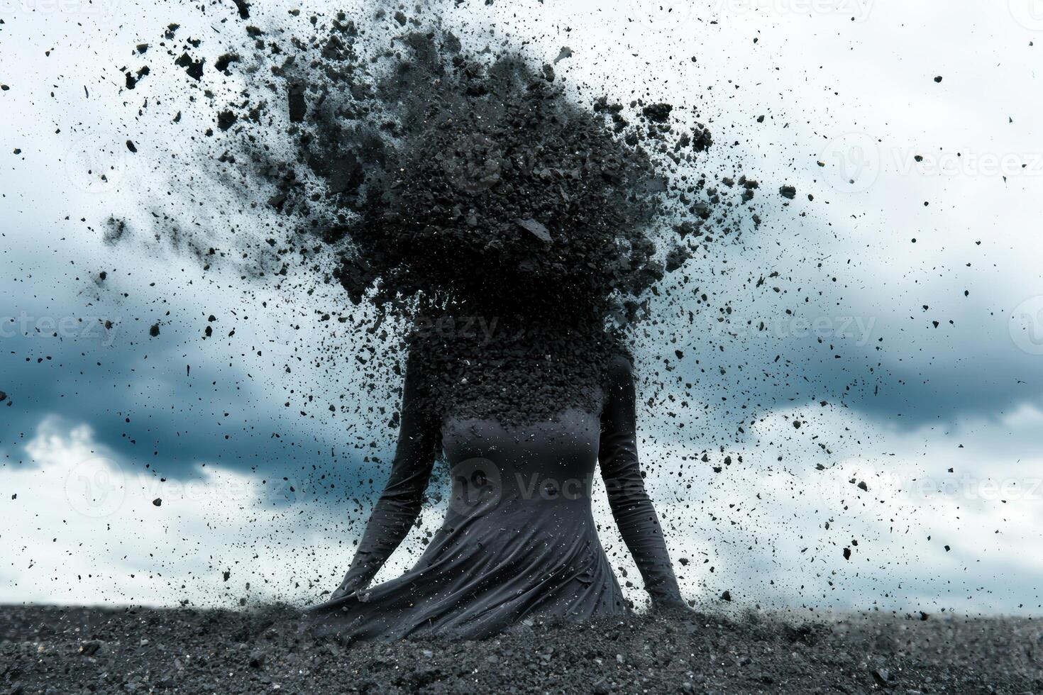 Surreal figure in the midst of an explosive storm photo
