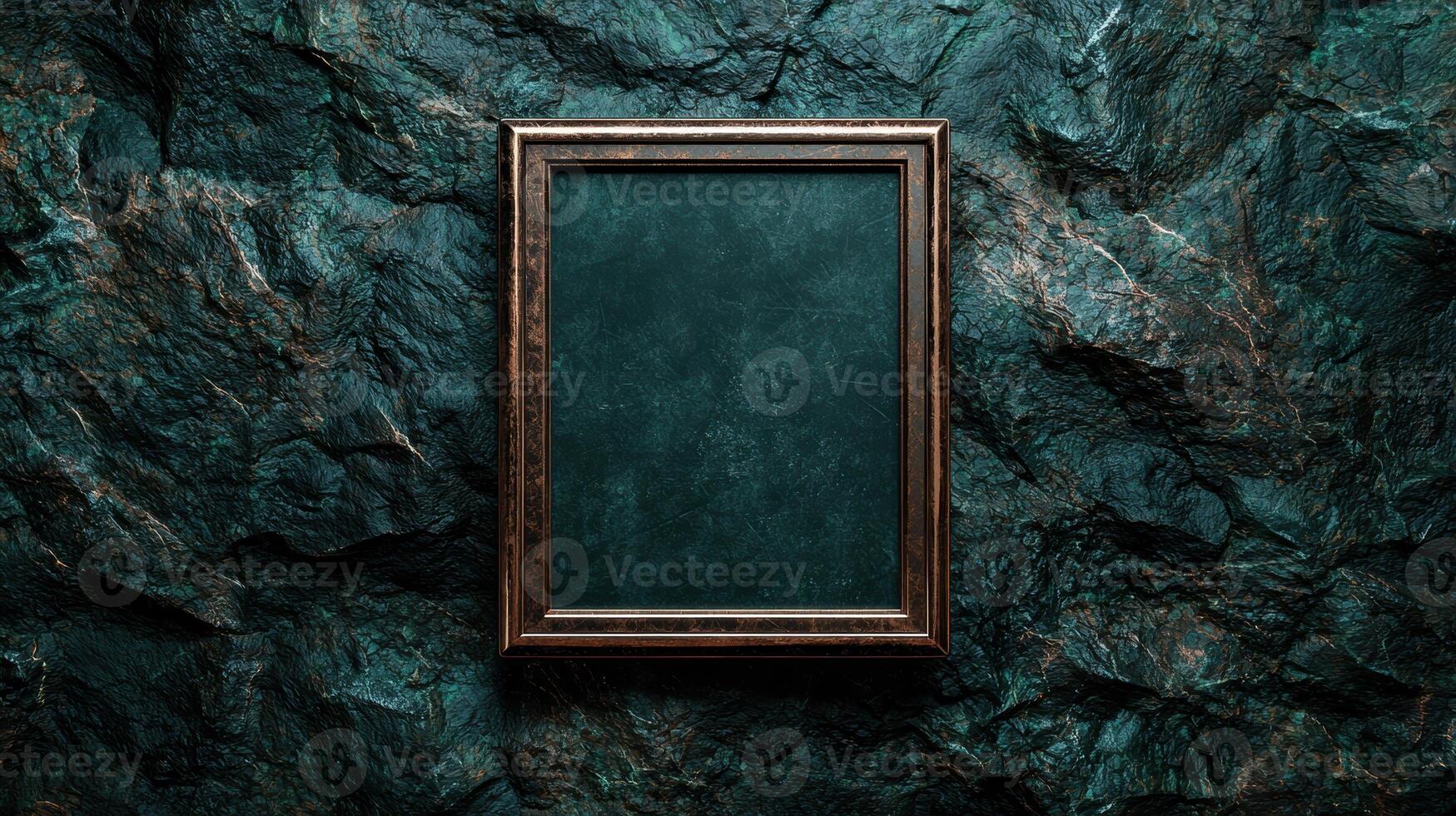 Elegant empty frame on textured green marble background photo