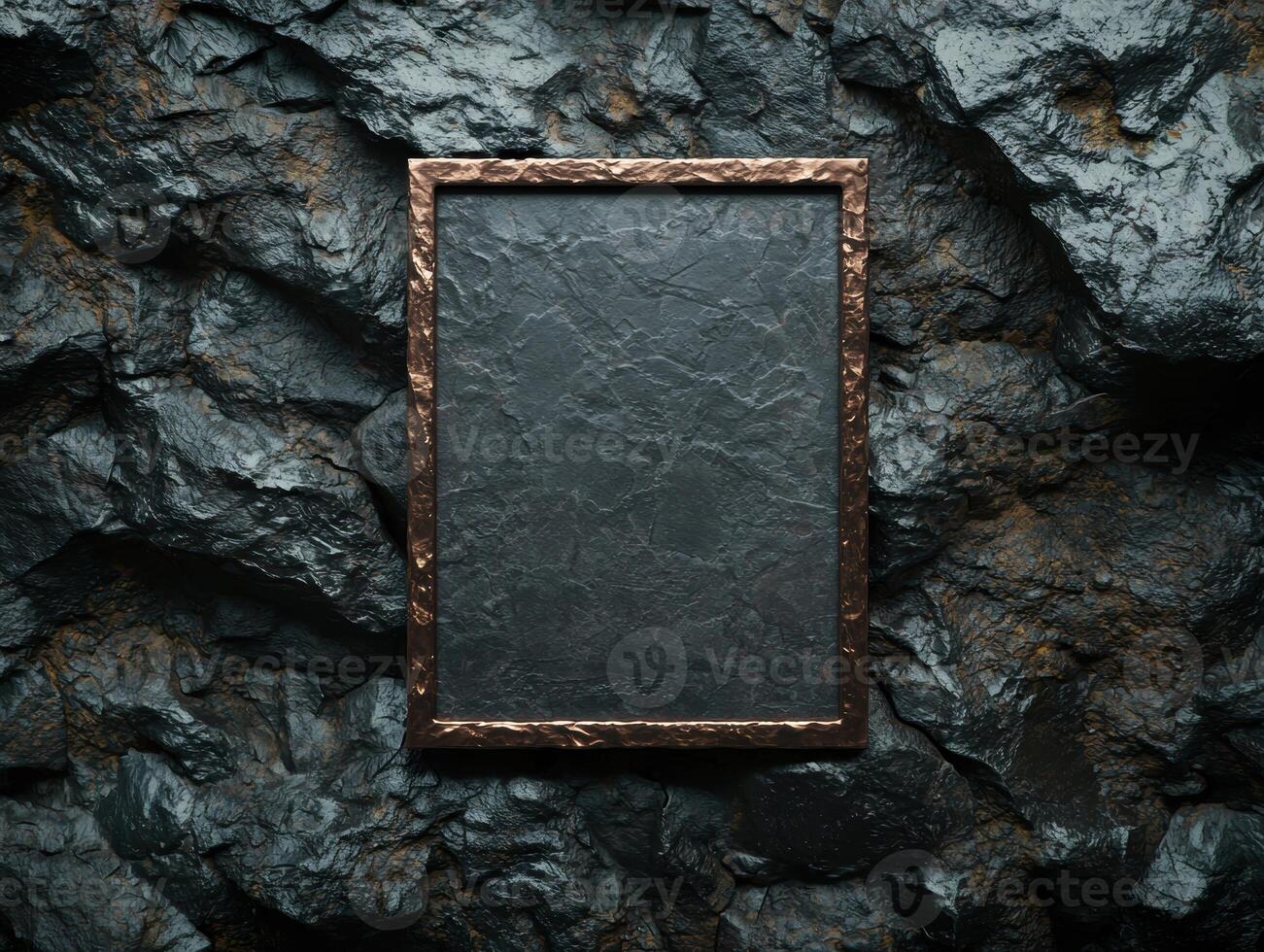 Copper frame on dark rock background photo