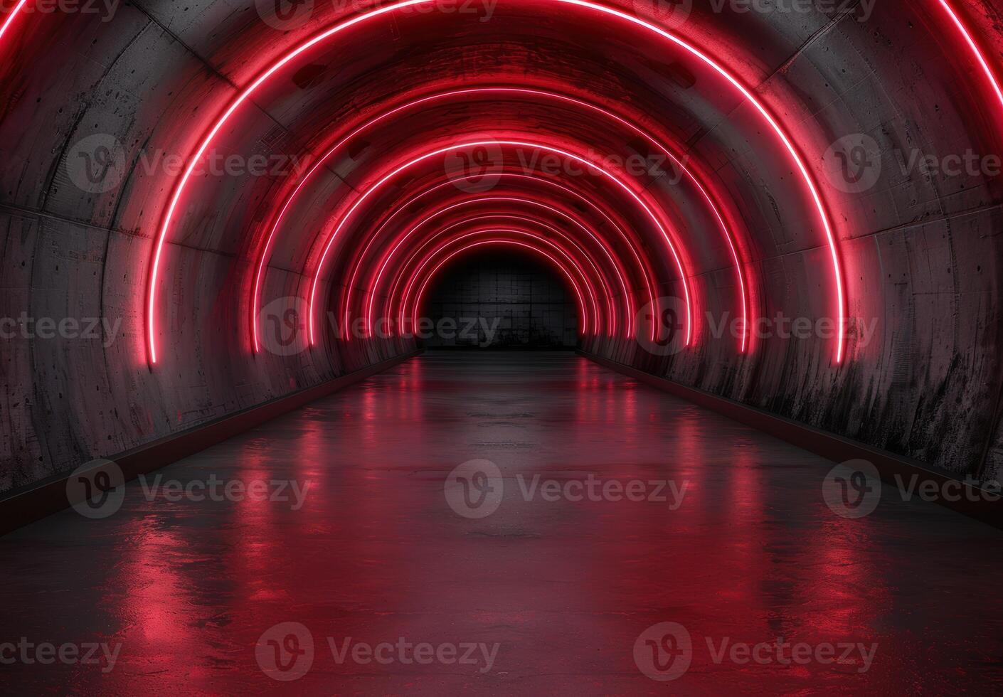 Futuristic red neon tunnel photo