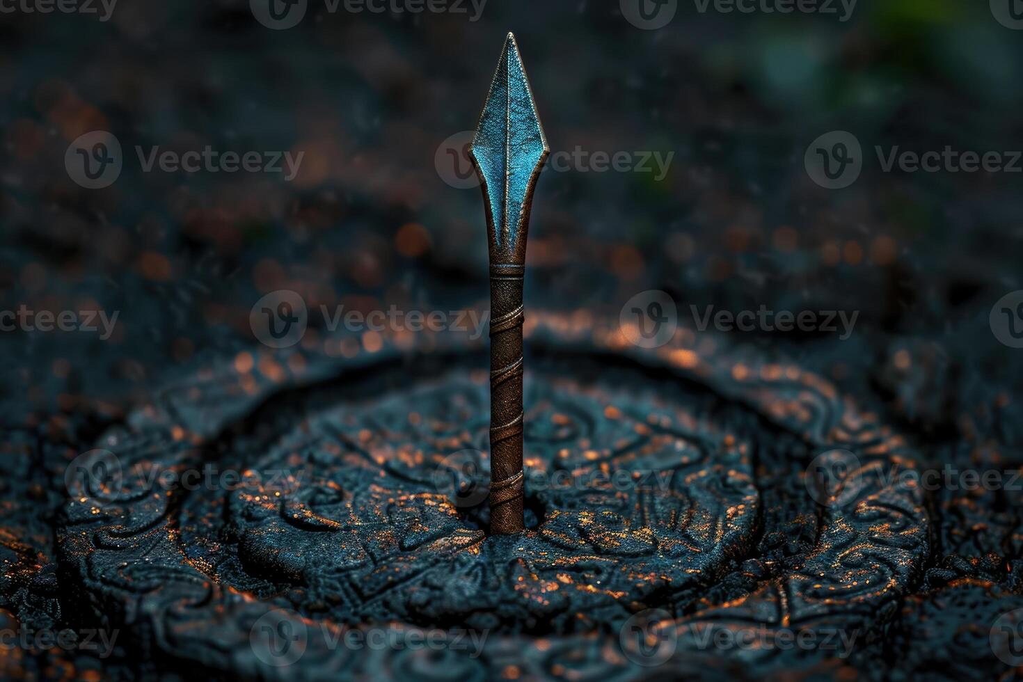 Mystical crystal dagger on dark background photo
