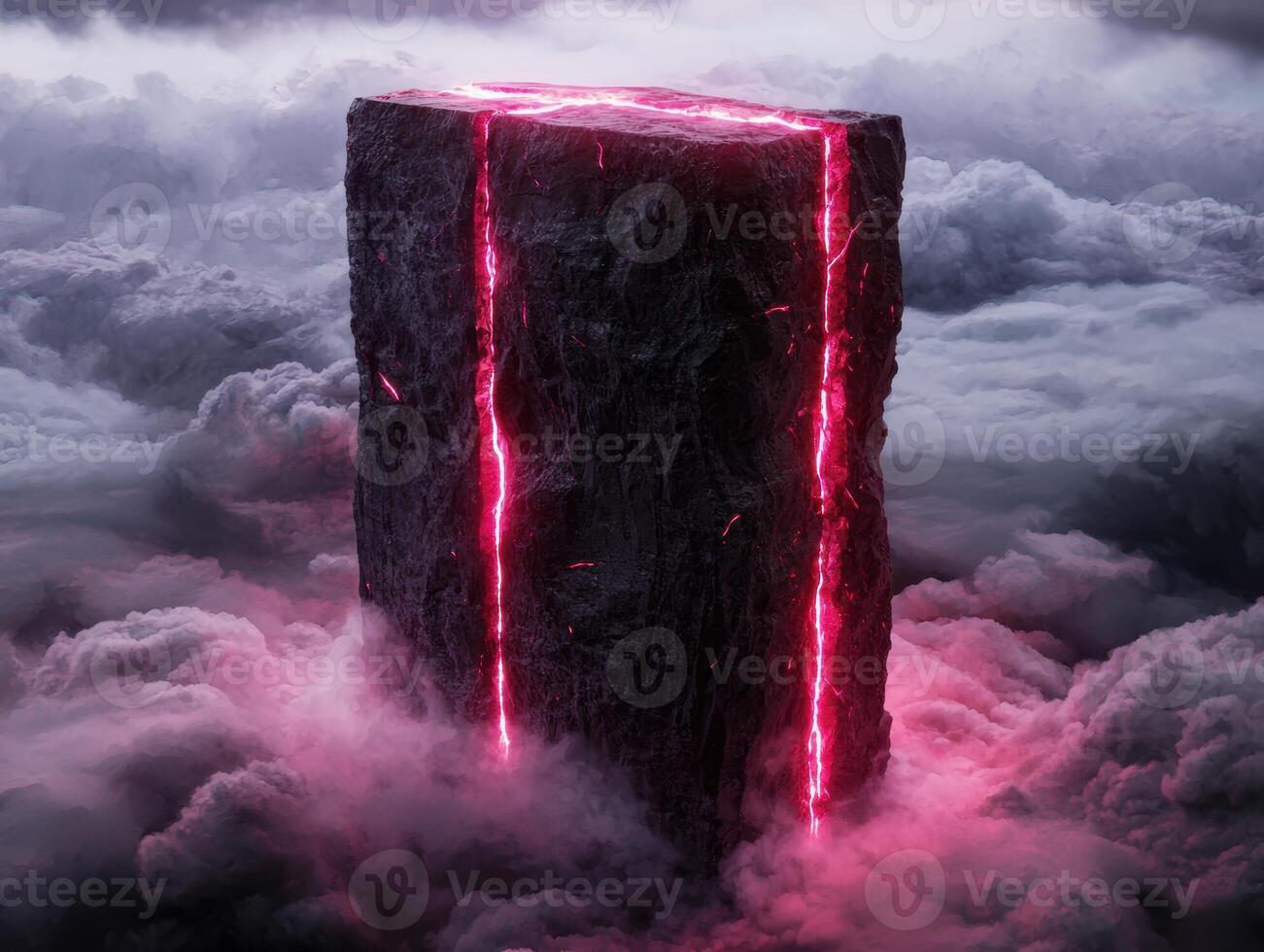 Glowing red rock in the clouds photo