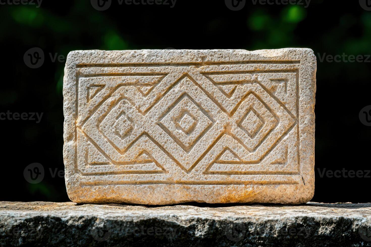 Intricate stone carving with geometric patterns photo