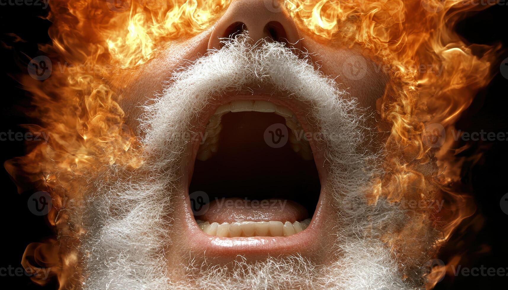 fiery open mouth with teeth and fur photo