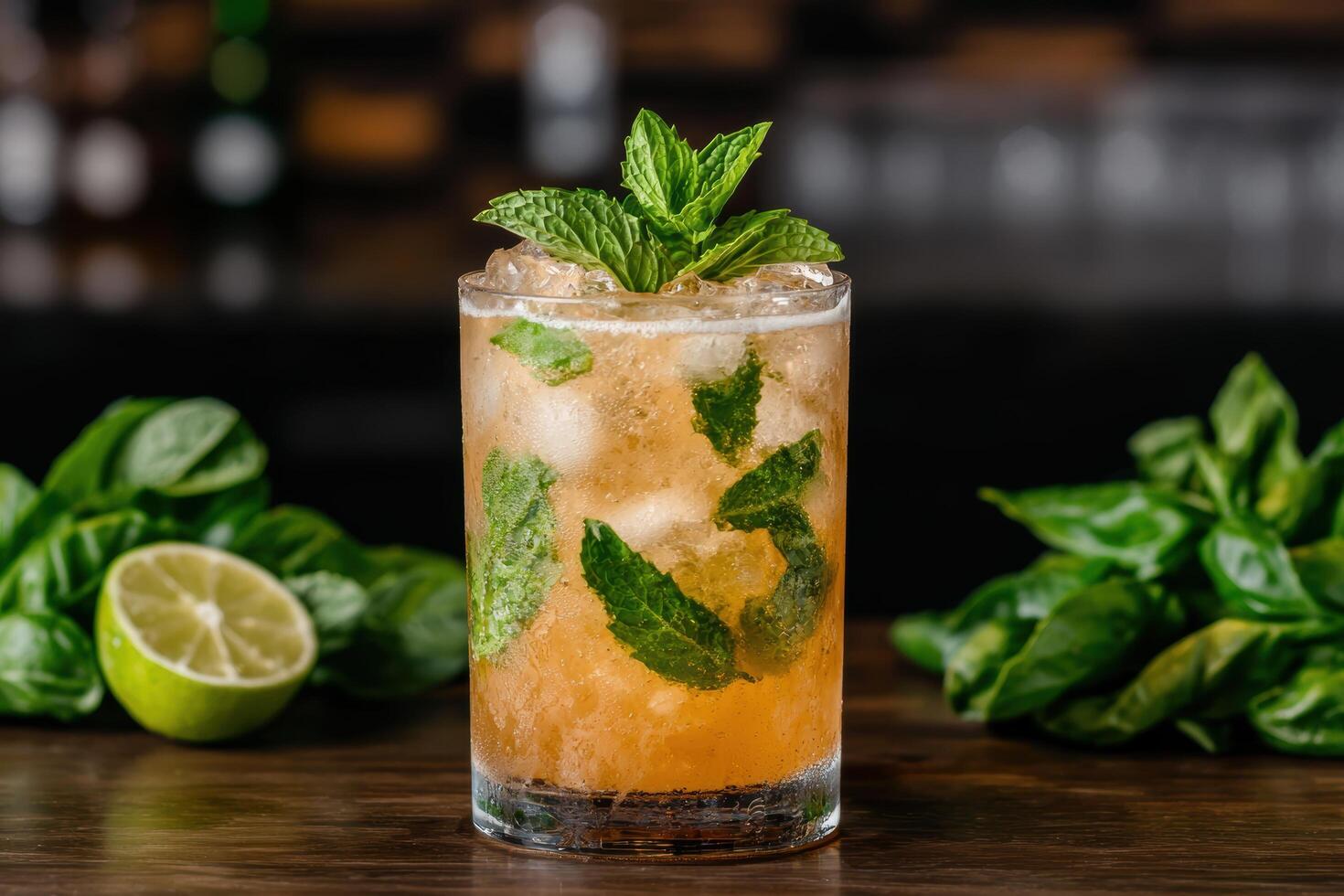 refreshing mint julep cocktail with lime and ice photo