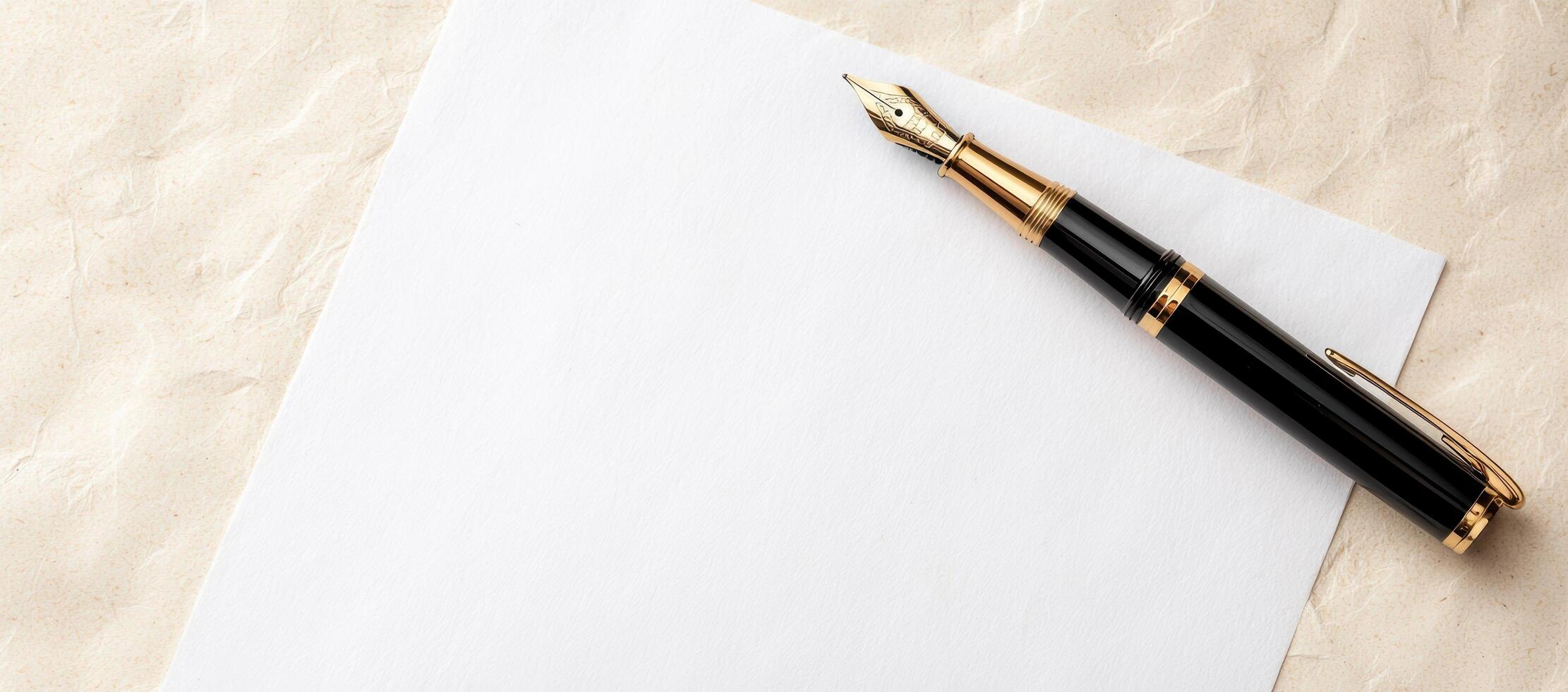 elegant fountain pen on blank white paper photo
