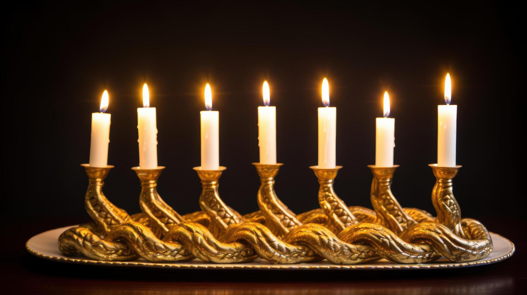 Ornate golden candelabra with burning candles photo
