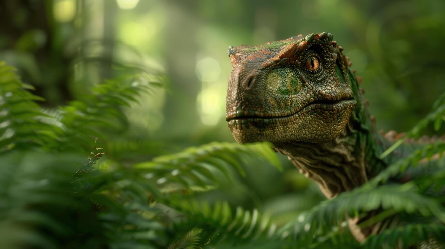 Close up of a curious green lizard in the jungle photo