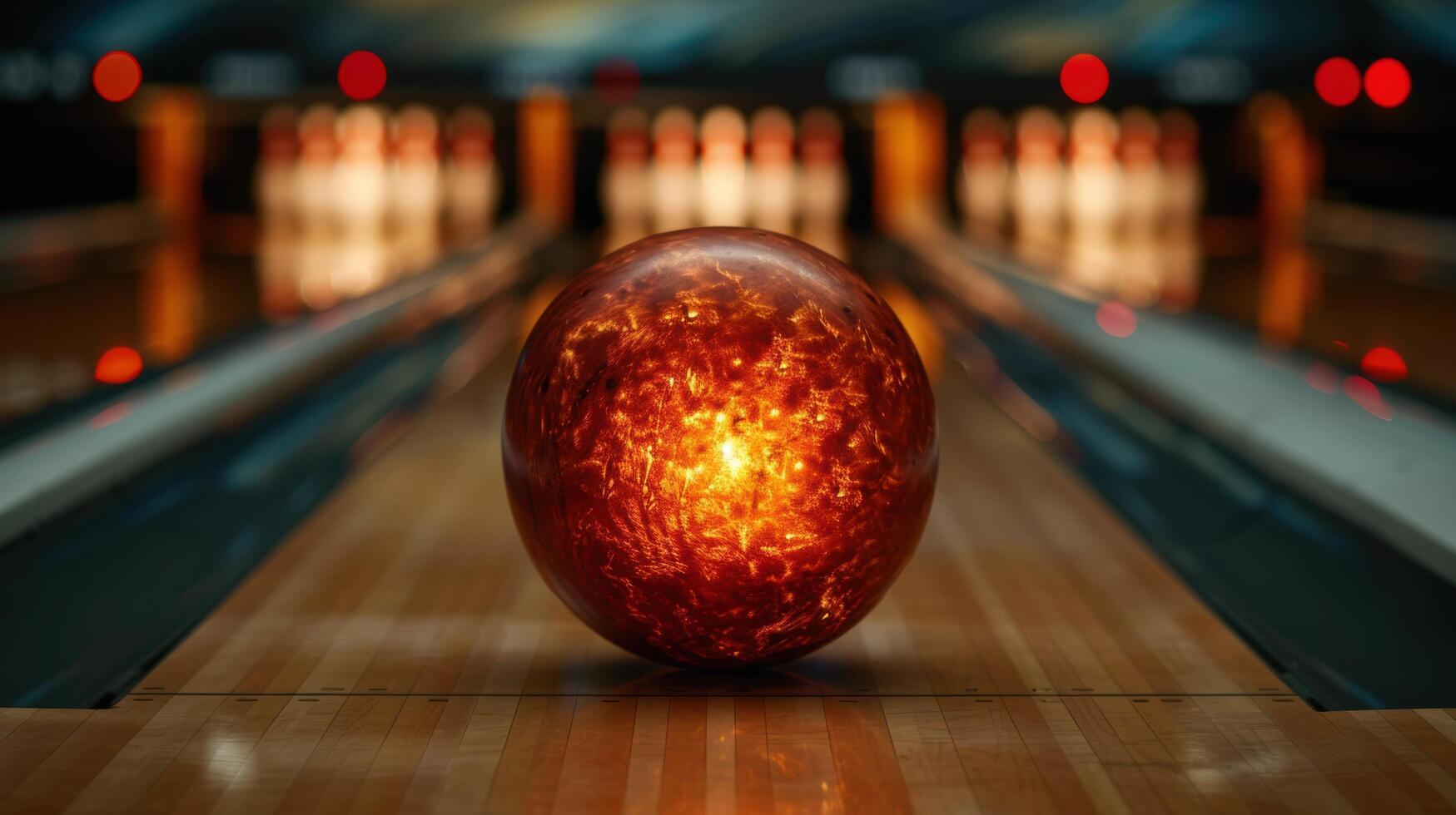 Glowing bowling ball on a bowling alley photo