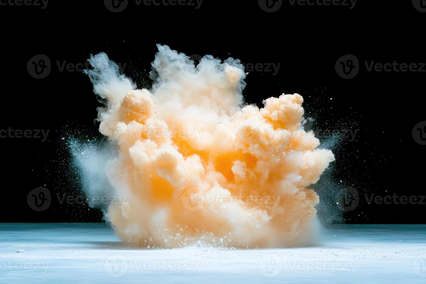 Powerful explosion with bright orange and white smoke cloud photo