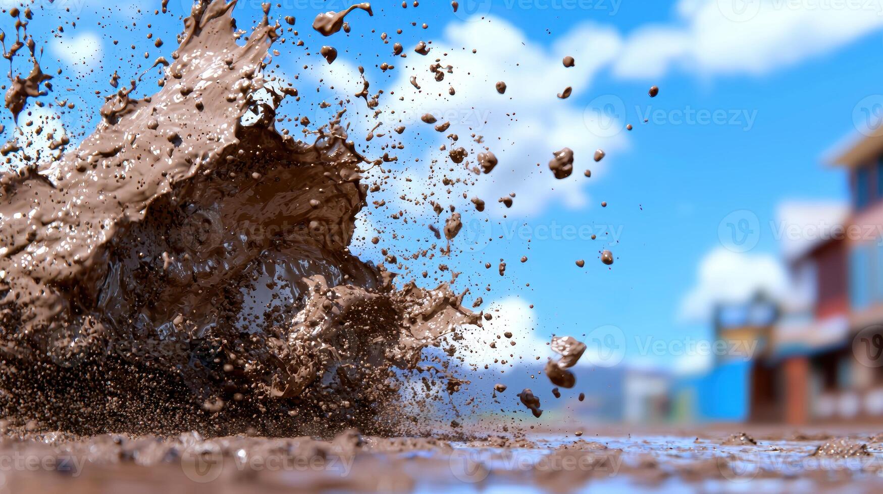 Splashing mud puddle on a sunny day photo