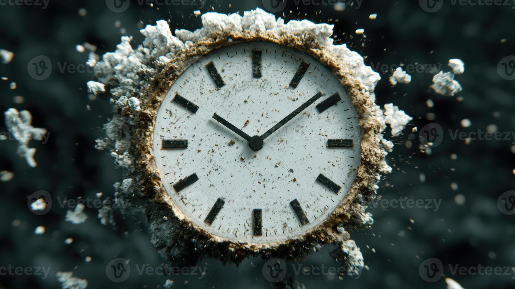Frozen clock in winter snowstorm photo