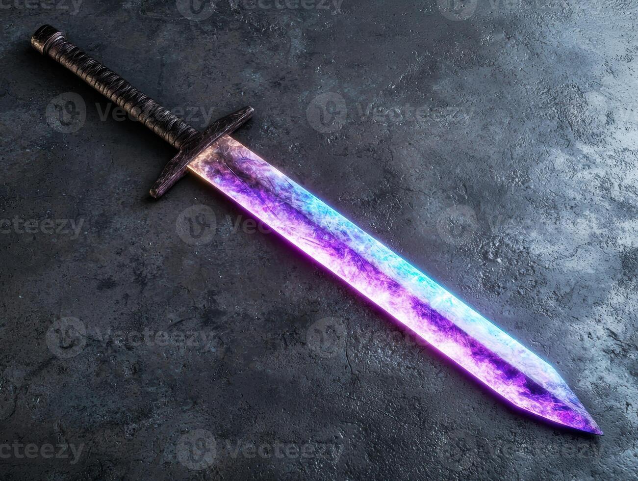 Glowing fantasy sword on dark background photo