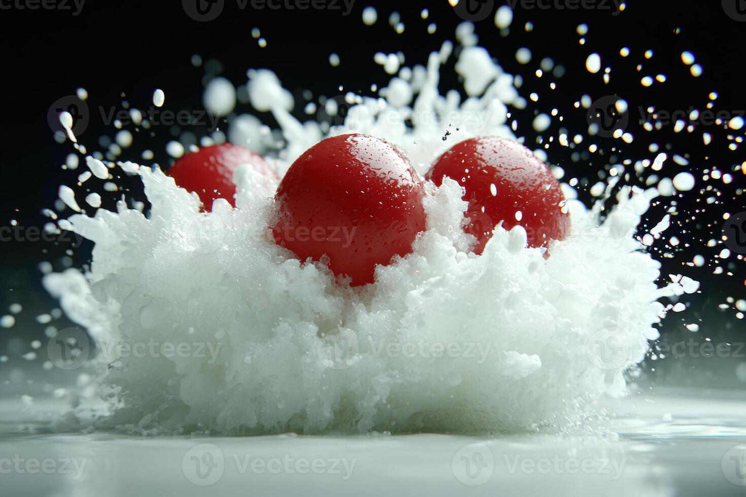 Delicious red strawberries covered in fresh snow photo