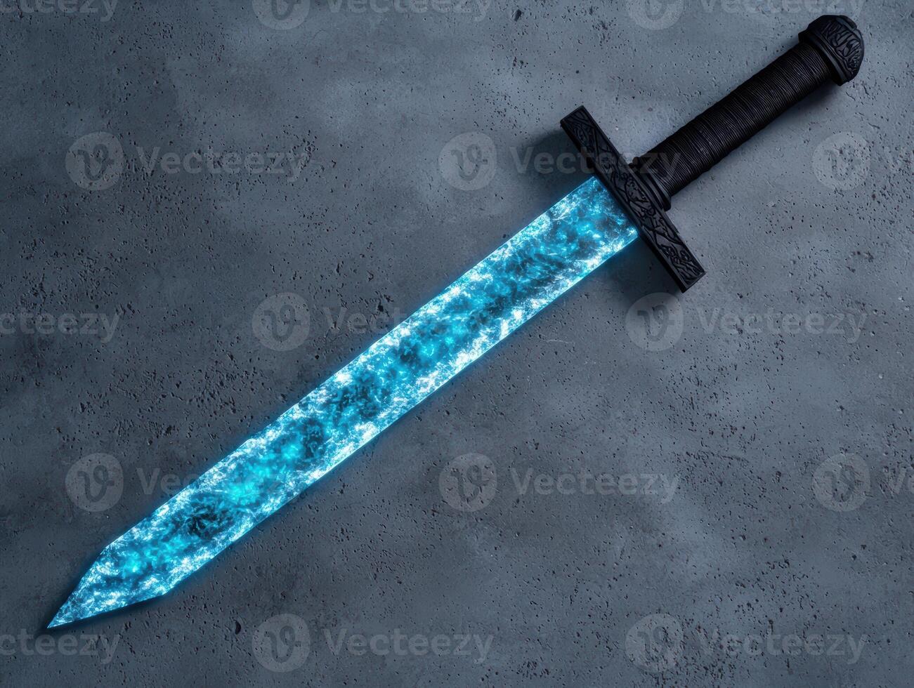 Glowing fantasy sword on dark background photo