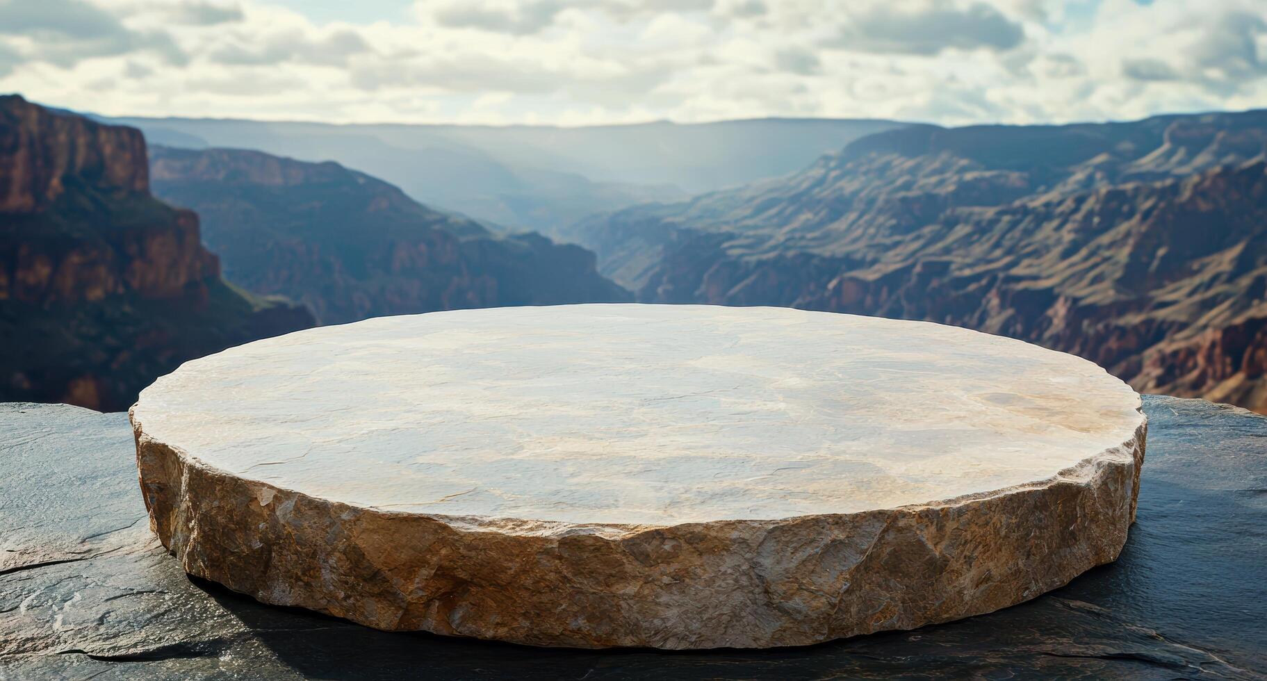 Dramatic mountain landscape with stone platform photo