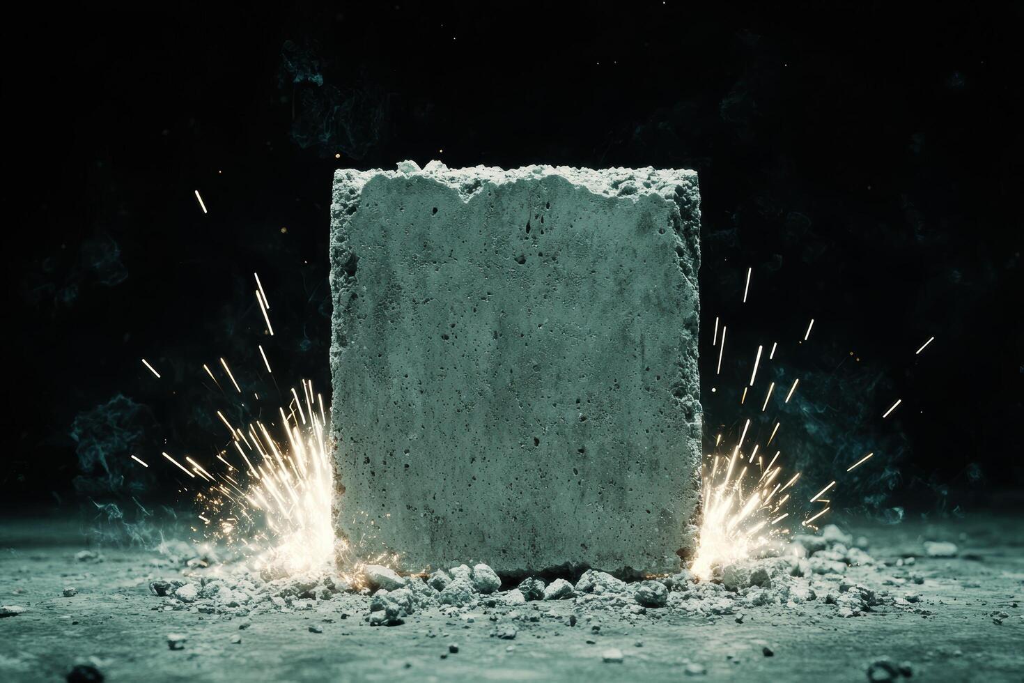 Exploding concrete block with sparks photo