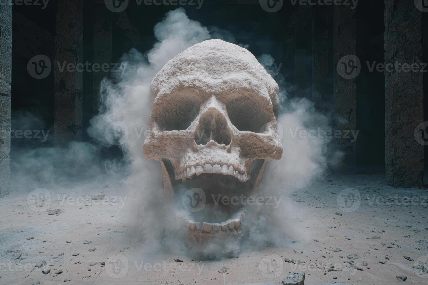 Eerie skull with smoke photo