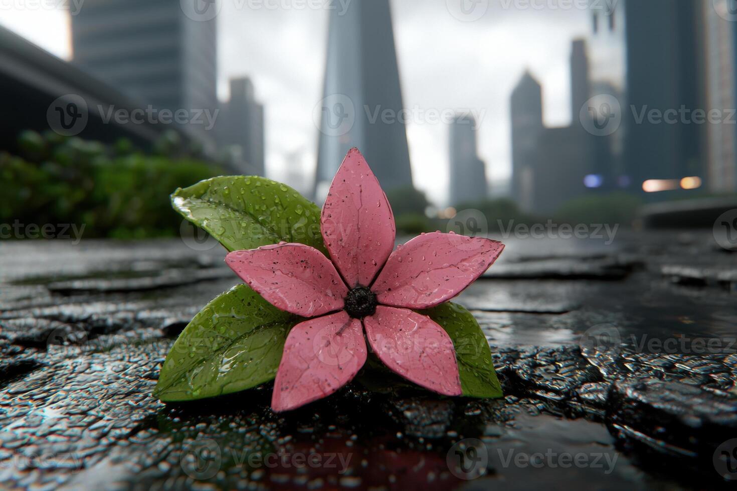 vibrant pink flower in urban setting photo