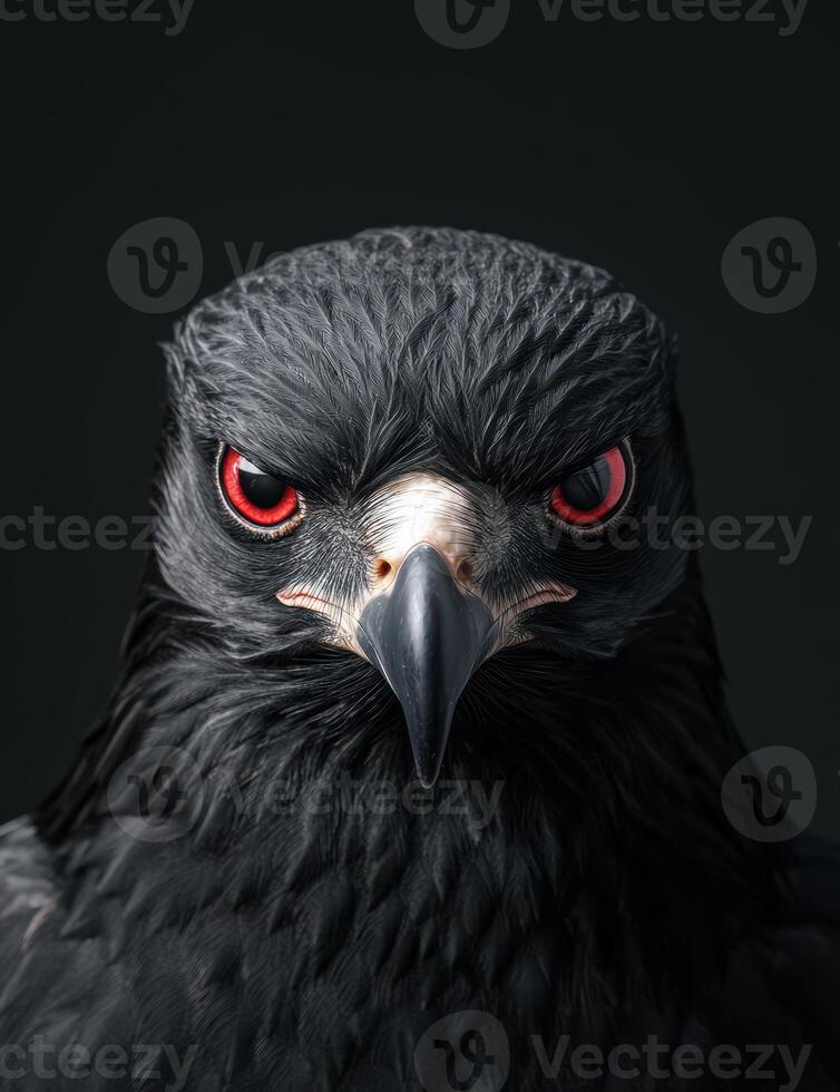 Fierce black eagle with piercing red eyes photo