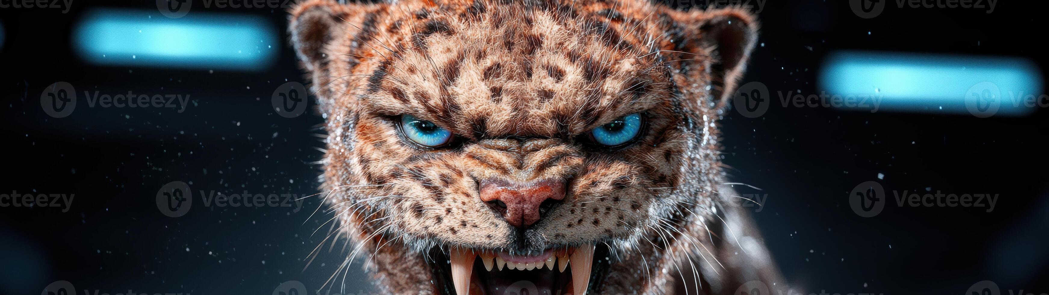 Fierce leopard with glowing blue eyes photo