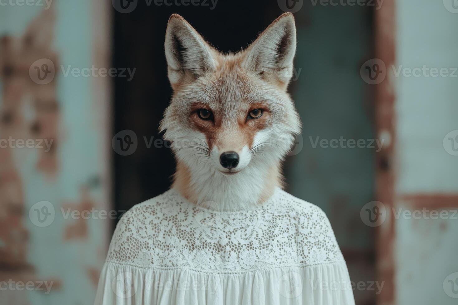 Elegant fox in lace dress photo