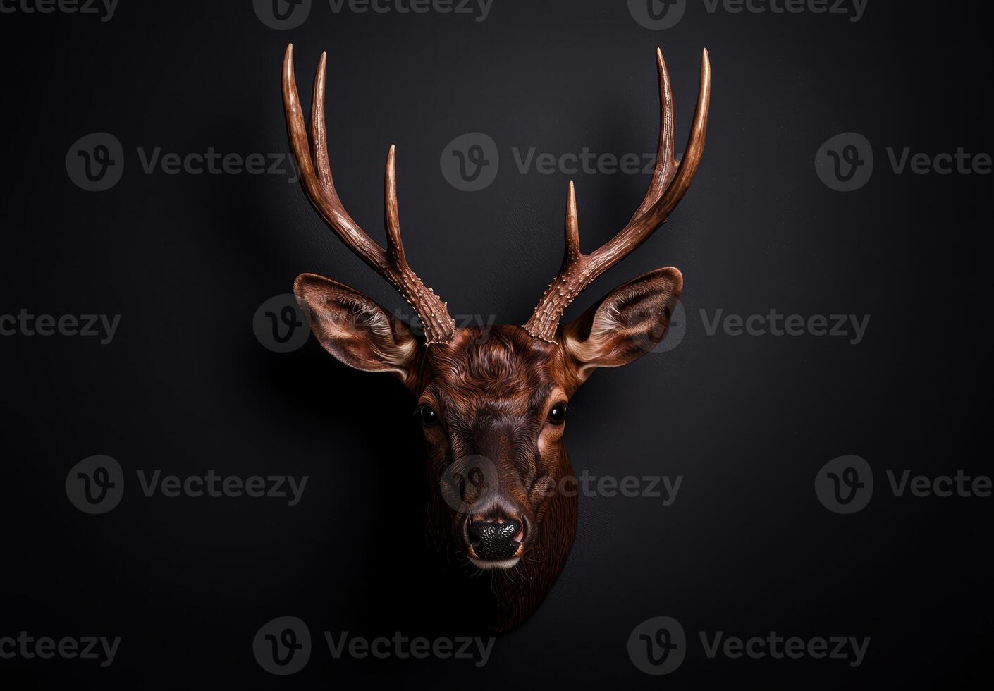 Majestic deer head against dark background photo