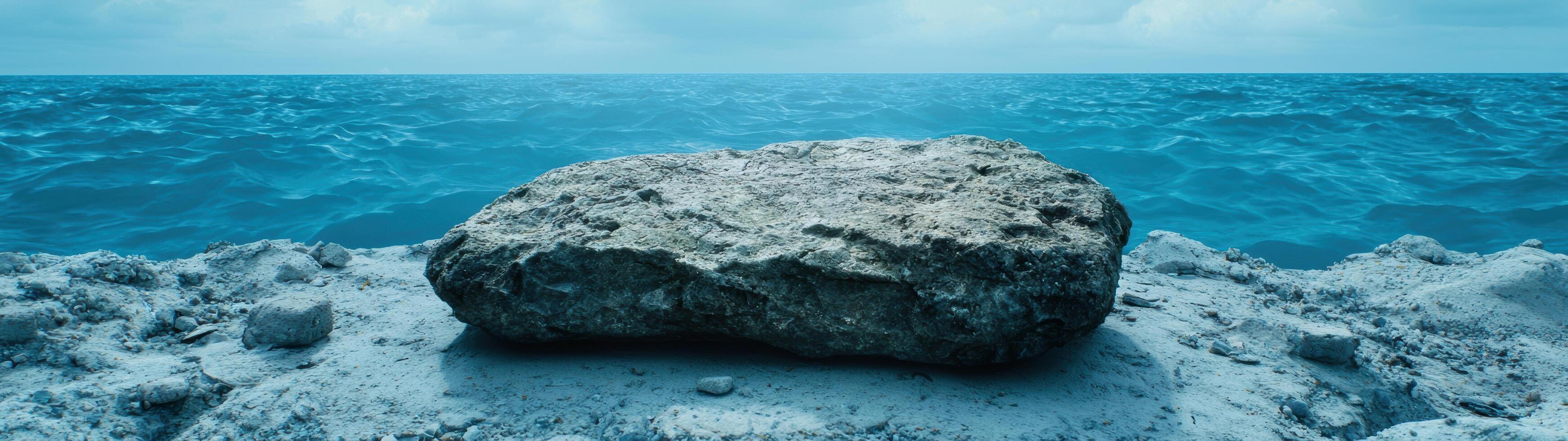 large rock in clear blue ocean photo