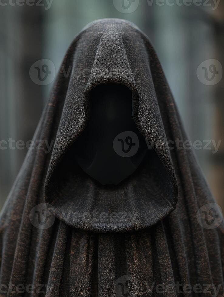 Mysterious hooded figure in the darkness photo