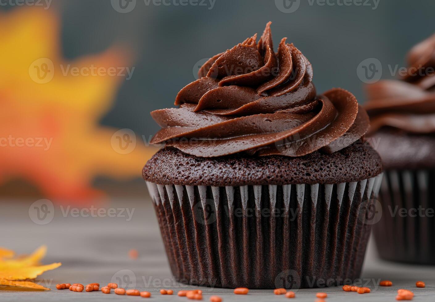 Delicious chocolate cupcake with rich frosting photo