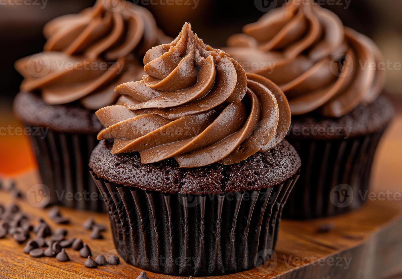 Decadent chocolate cupcake with swirled frosting photo