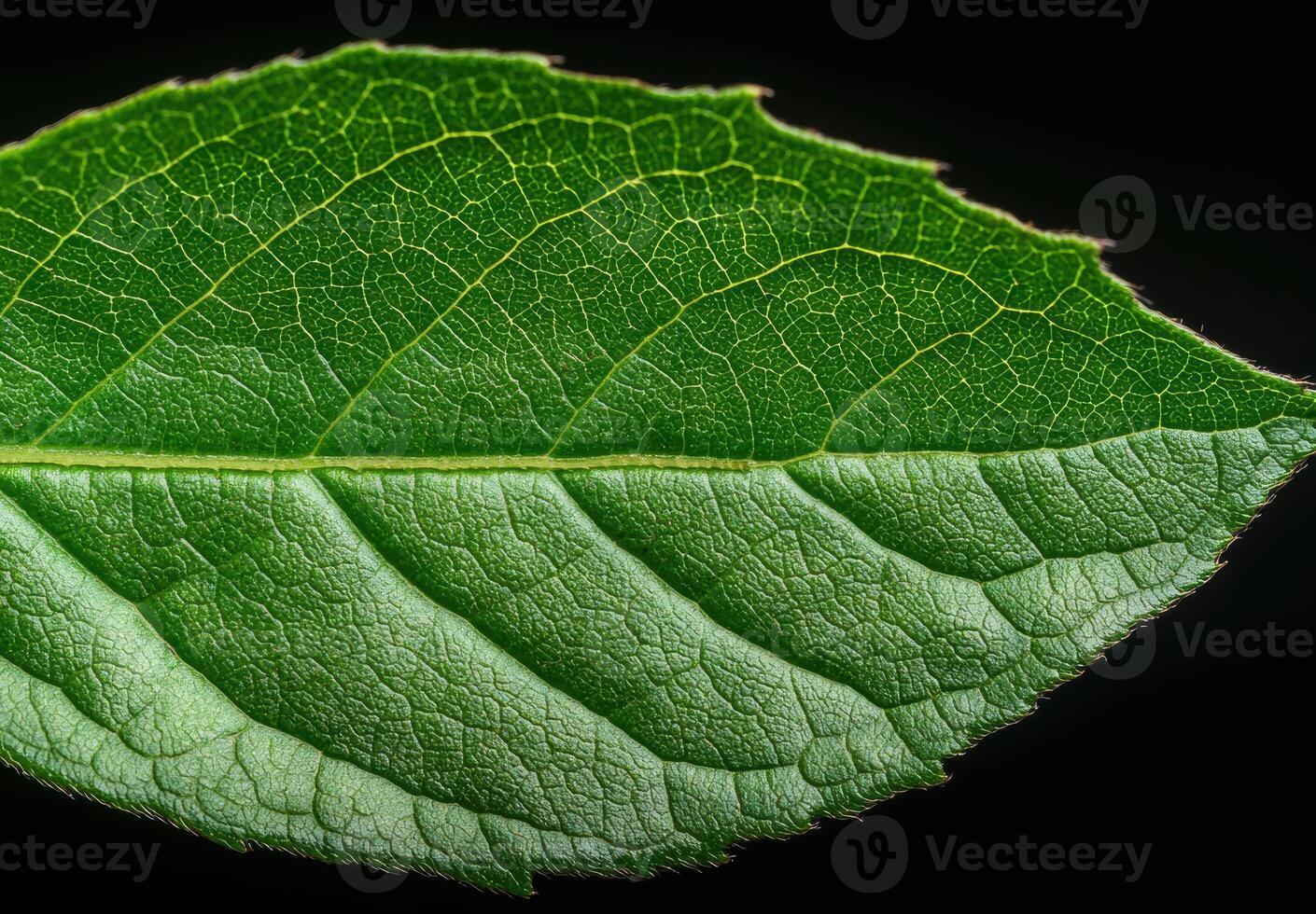 Closeup of green leaf with intricate vein structure photo