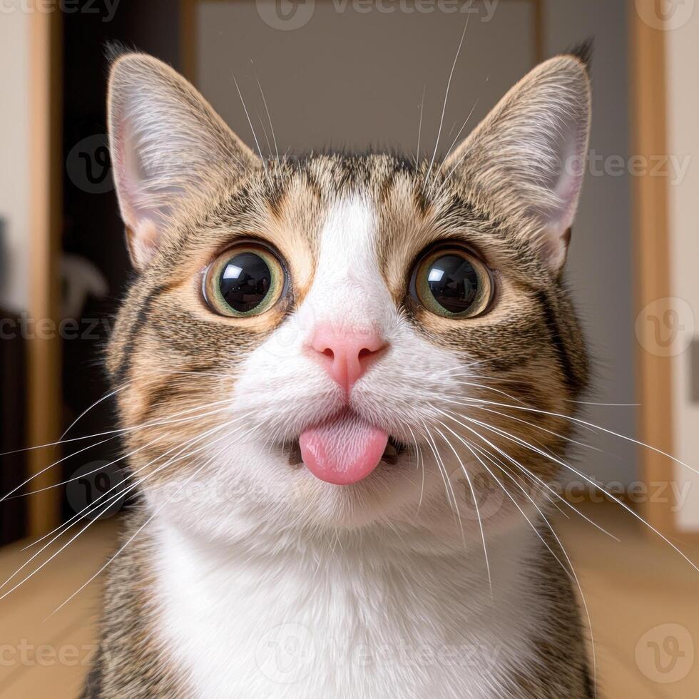 Cute and curious cat with wide eyes photo