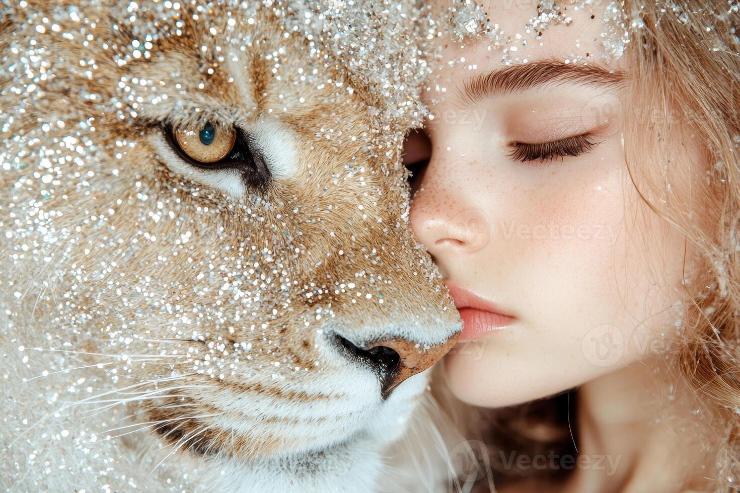 Magical winter moment with a sparkling snow covered animal photo