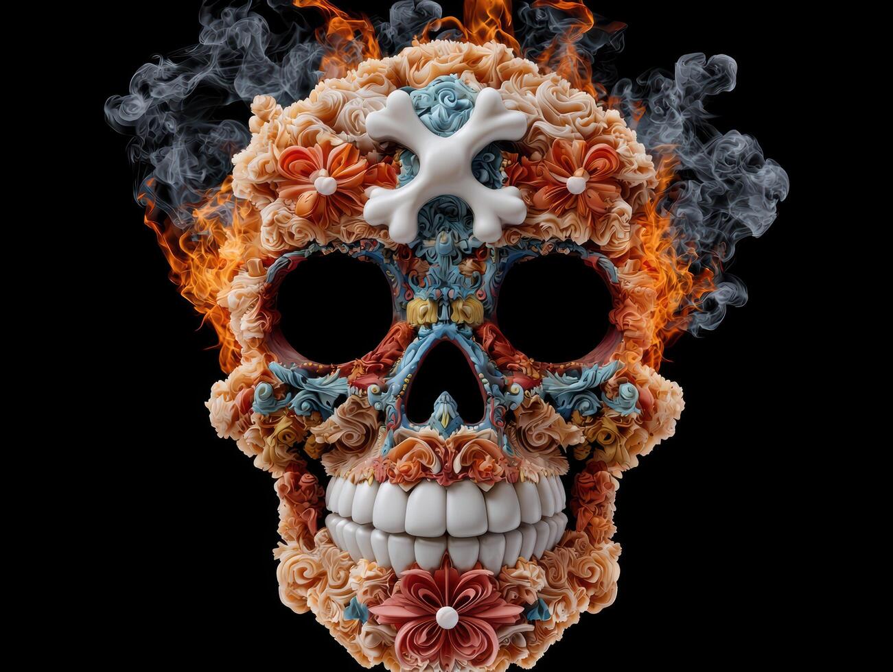 Ornate floral skull with smoke photo