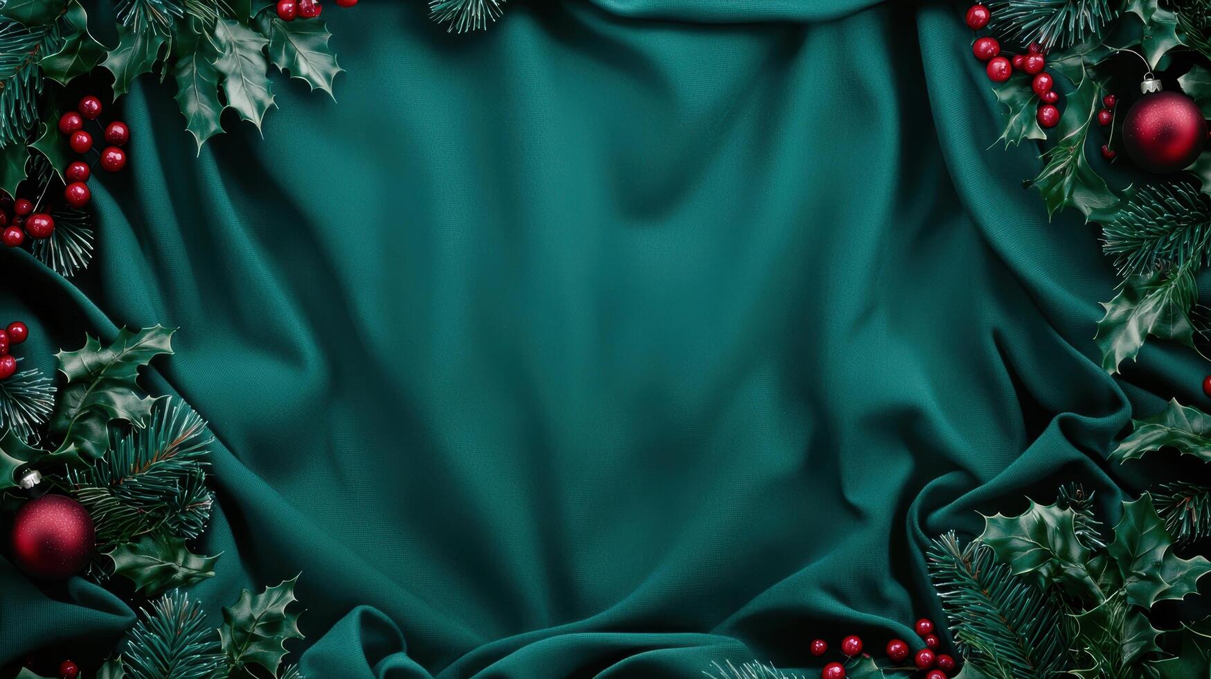 festive christmas background with holly and berries photo