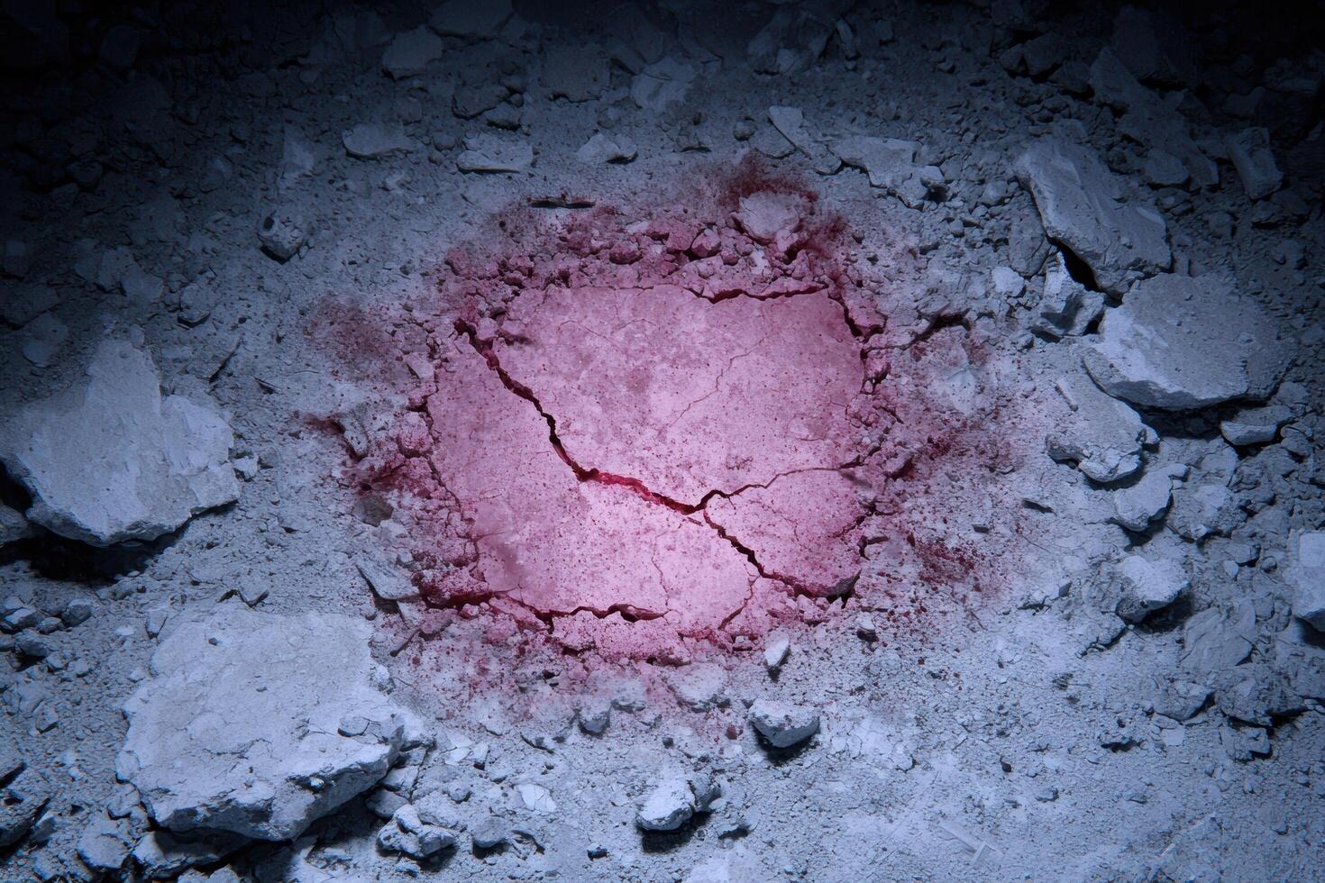 Cracked pink rock surface in dark environment photo