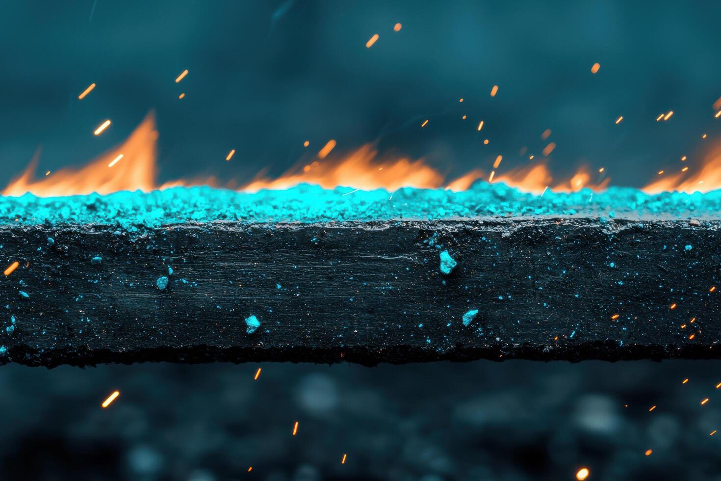 Fiery sunset over a dark ocean landscape photo