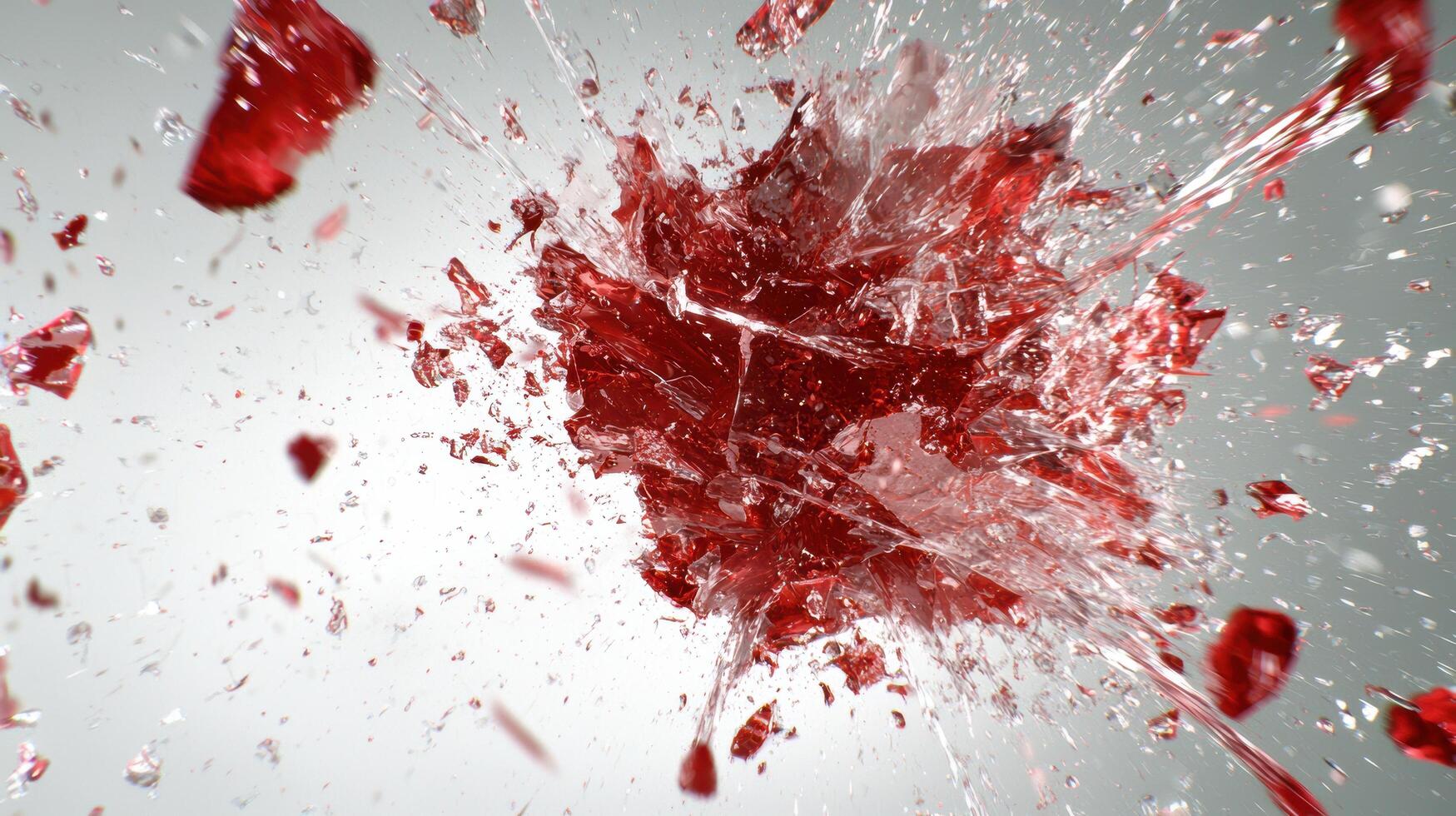 Shattered red glass explosion photo