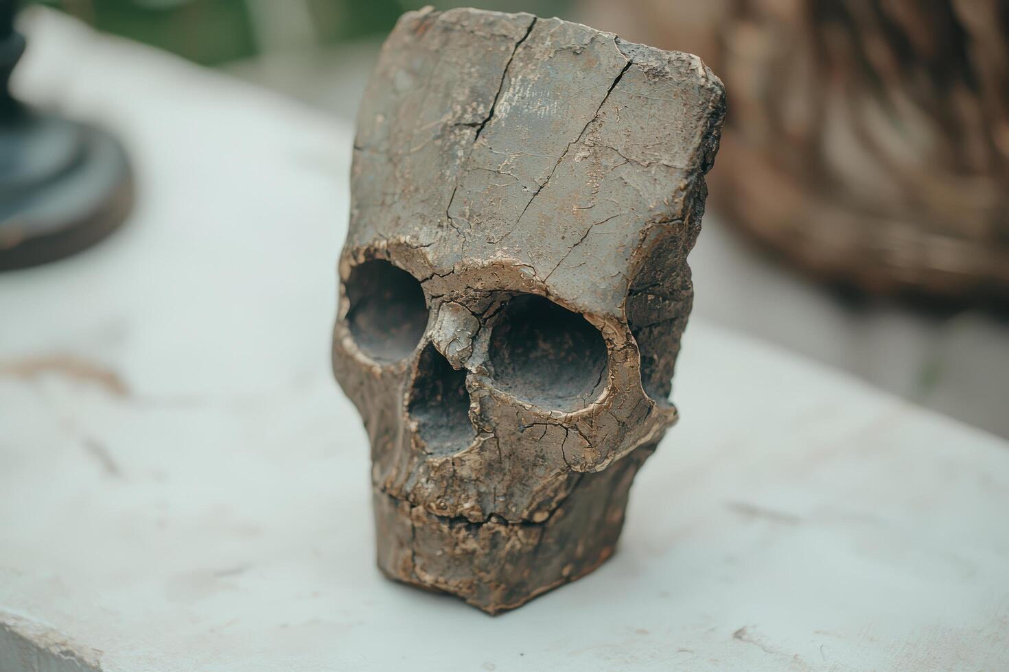 Fossilized ancient human skull fragment photo