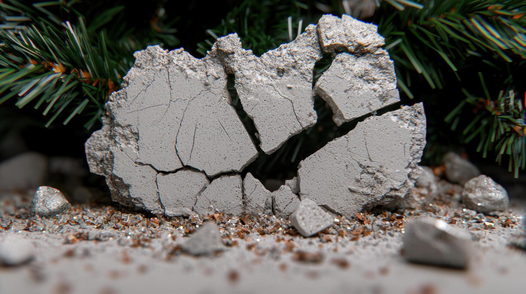 Cracked concrete with pine needles photo
