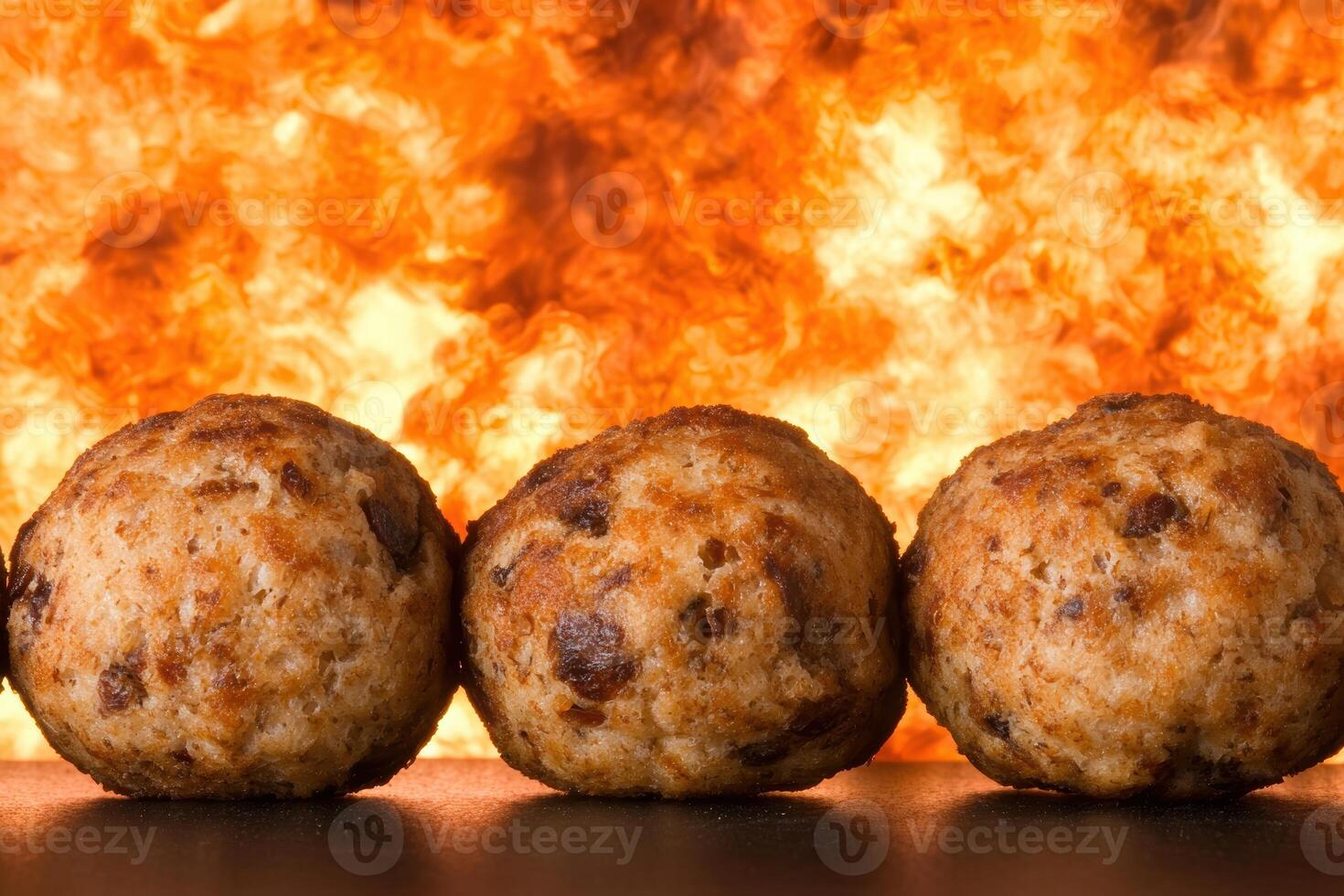Delicious homemade meatballs on a fiery background photo